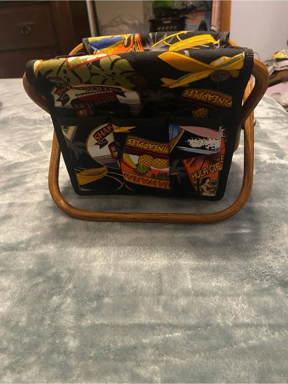 Collapsible Fabric Storage Basket in Black with Colorful Print